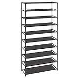 songmics shoe rack, 10-tier shoe shelf, shoe storage organizer, metal frame, black ulsr210b02