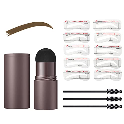 One Step Eyebrow Stamp Shaping Kit, 14 in 1 Eyebrow Stamp and Stencil Kit, Long Lasting Brow Powder Seal Makeup Tool, 10 Reusable Eyebrow Stencils and 3 Eyebrow Brushes (Taupe-Gray Black)