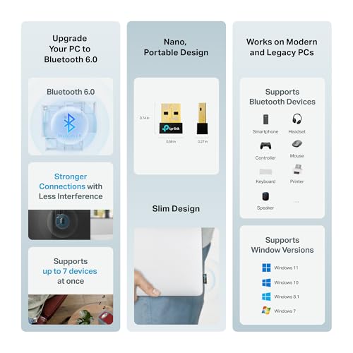 Image of TP-Link USB Bluetooth 6.0 Adapter for PC, UB600 Nano Bluetooth Dongle, Wireless Receiver & Transmitter, Supports Windows 11 /10 /8.1 /7, Compact Design for Desktop, Laptop, Keyboard, Mouse & More