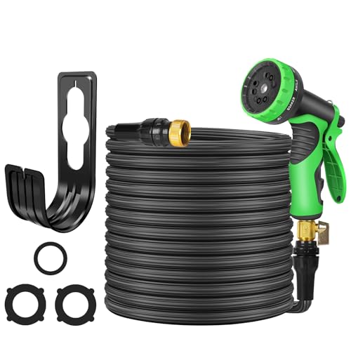 50ft Expandable Garden Hose: Garden Hose Leak-Proof with 10 Function Spray Nozzle, No Kink Flexible Water Hose, 3/4 Solid Brass Connectors,50 Layers Nano Rubber - Lightweight Expanding Hose