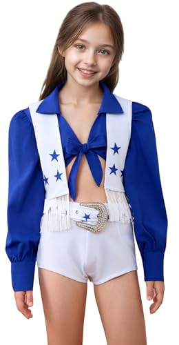 Disfraz para niñas de animadora Star con 4 piezas azul y blanco miniatura 2
