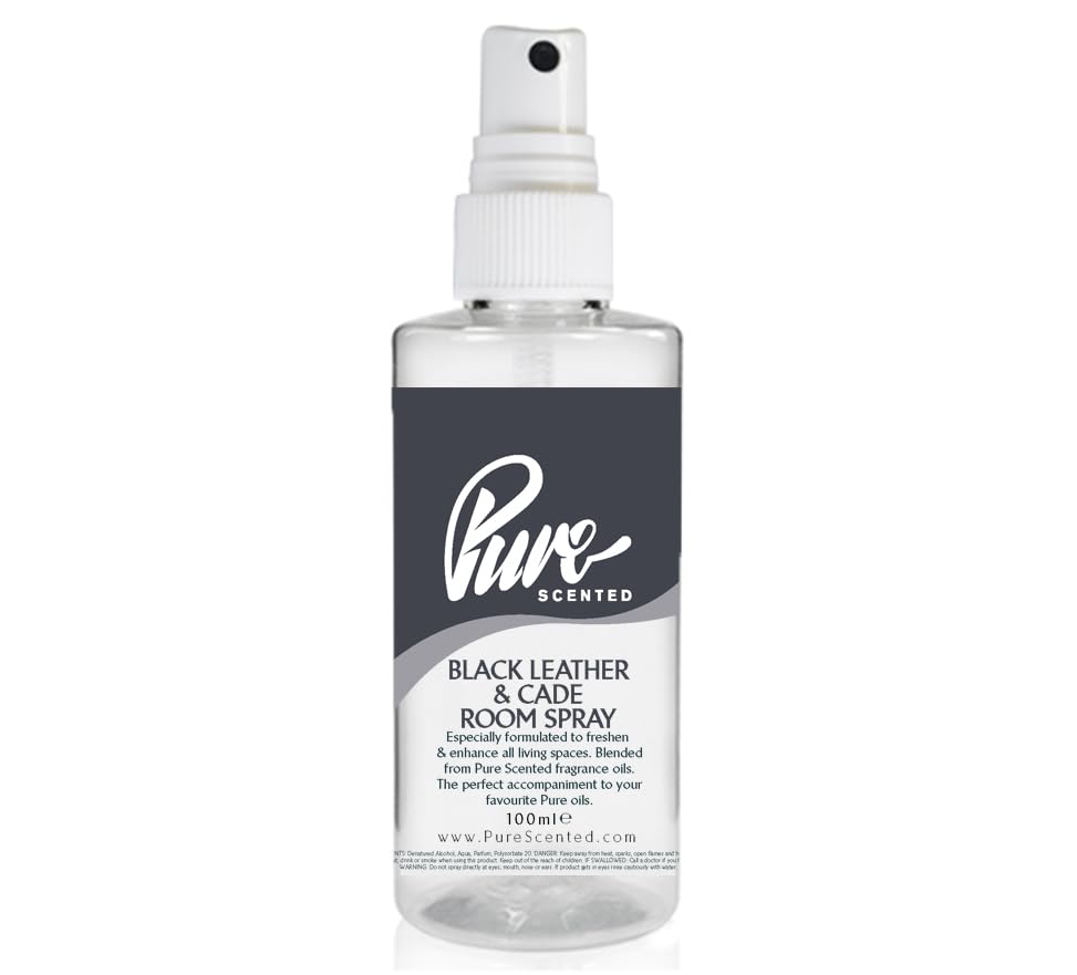 Pure Scented 100ml Room & Fabric Sprays Suitable For Home, Car, Caravan, Work, Gym Bags, Odour Eliminators (1 x 100ml, Black Leather & Cade)
