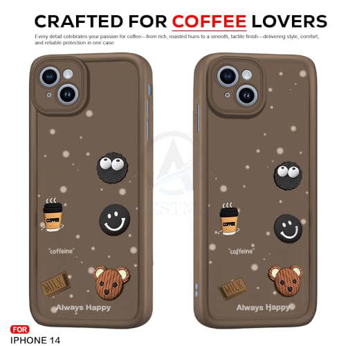 Image of AESTMO Back Case Cover for iPhone 14 Back Cover | Cute Fun Cartoon 3D Ball | Coffee Silicone Case | Full Body Protection | Camera Protection Back Cover for iPhone 14 (Brown)