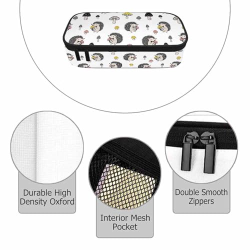 Image of Hedgehog Pencil Bag Yellow Gray Pink Mushrooms Cute Animal Big Capacity Pencil Case Pencil Pouch Pen Bag School Students Boy Girl