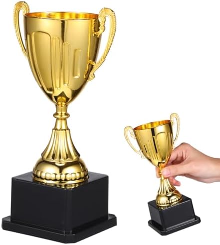 Ciieeo Trophy Award 19CM Plastic Gold Trophy Cup with Base Small Trophies for Soccer Football Competitions and Events Party Favors 4.47Inch