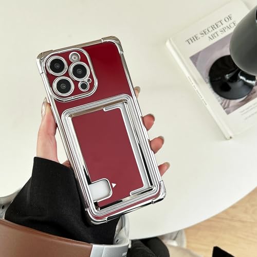 Étui portefeuille antichoc iPhone 15 Pro Max rouge en silicone avec porte-cartes robuste