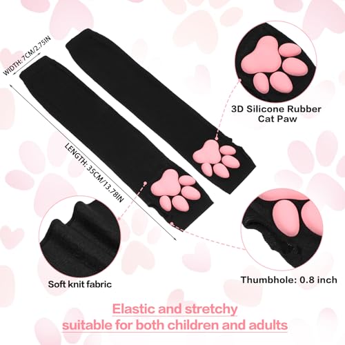 Telooco Langfingerige Katzenpaw-Mitzen mit 3D-Pink-Pad für Halloween-Cosplay