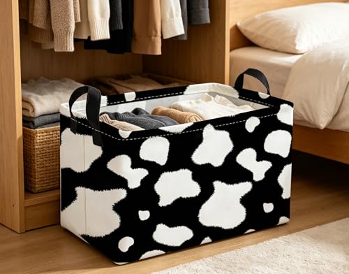 Image of Essme Rectangular Cow Basket,Kids Storage Bins Organizer with Handles for Farm Room Decor, Gift Basket,Shelf Basket.(Cow)