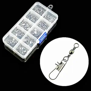 Sunkizzrs 100Pcs Fishing Rolling Ball Bearing Barrel Swivel Fishing Line Connectors with Interlock (#7`#8`#10`#12`#14)