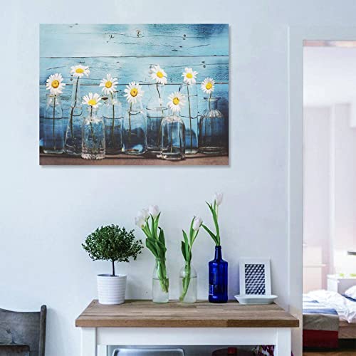 Aboxoo Vintage Daisy Flower Wall Art For Bathroom Rustic,Modern Floral Canvas Artwork In Bottle For Home Kitchen Spa Pictures-Large thumb #3