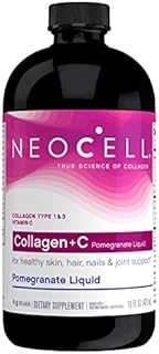 NeoCell Collagen +C Pomegranate Liquid, 4g Collagen Types 1 & 3 Plus Vitamin C, Healthy Skin, Hair, Nails and Joint Support 16 Ounces (Package May Vary)