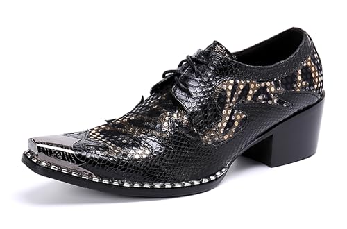 Santimon Men's Metal Plain Toe Genuine Leather Lace-Up Comfort Fashion Glitter Dress Formal Oxfords Shoes