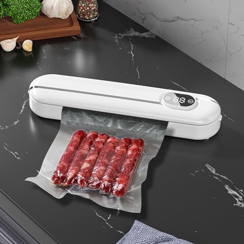 DRYIC Sellador al vacío, Sellador automático de Alimentos, Kit de Inicio | Indicador LED | Fácil de Limpiar | Modo de Comida húmeda y Seca | Compacto (White)