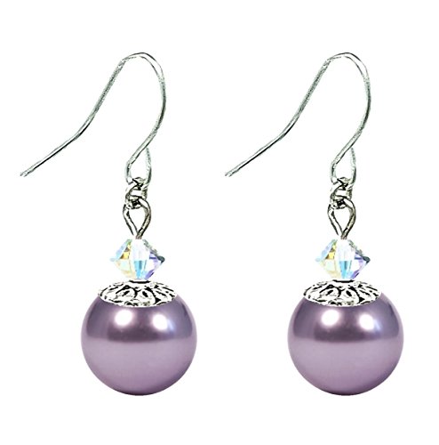 Drop Earrings Made With 10mm Crystal Pearls - Mauve (E602)