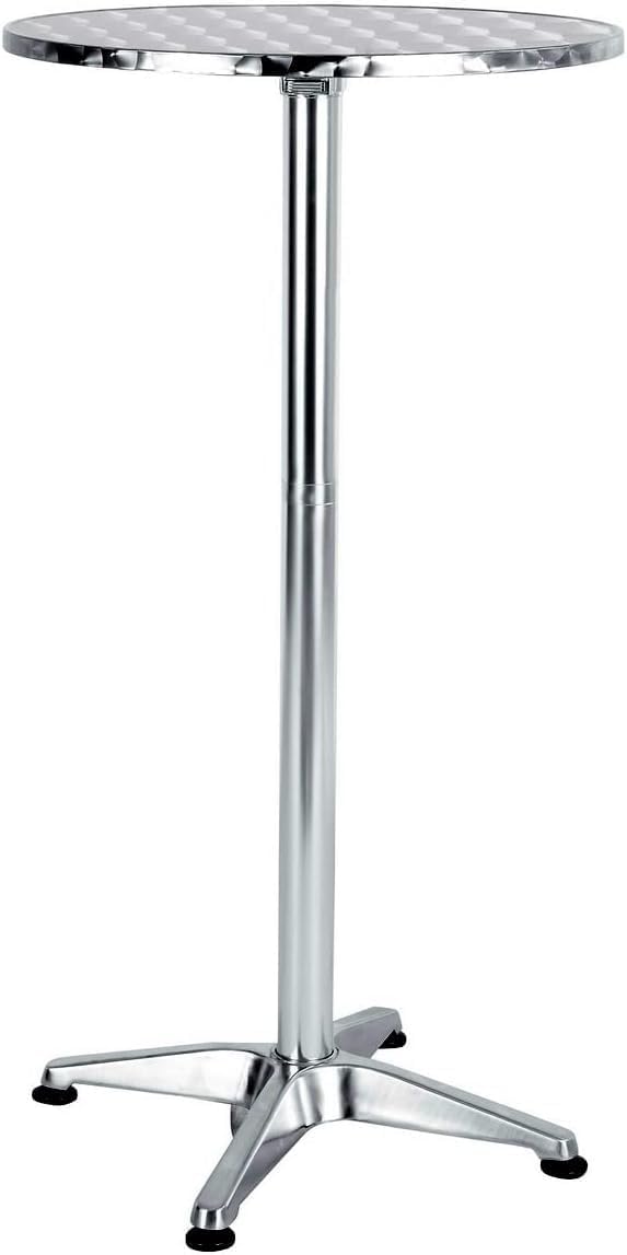 BTEXPERT Set of 5 – 45" Bar Height Round Flip-Top Aluminum Tables with 23.75" Stainless Steel Surface, Commercial-Grade Indoor/Outdoor Furniture for Restaurants, Cafés & Patios, 25.75" Base