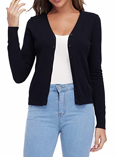 Verdusa Women's Casual Button Up Long Sleeve V Neck Solid Cardigan Coat Black S #TOP17