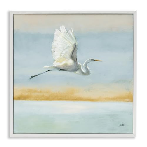 Egret Bird Flying Ocean Breeze, 17 x 17 Inch Framed Giclée Print