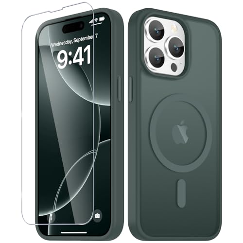 Image of YENAPOON for iPhone 14 Pro Max Case, Matte Magnetic Phone Cover [with 1 Screen Protector] [Support for MagSafe] [Shockproof Military Grade Protection] Translucent Frosted Back, Gray