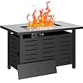 Aoxun 42" Propane Fire Pit Table Ceramic Top, 60000 BTU Outdoor Patio Heater with Lava Rocks, Rectangle Gas Fire Pits for Outside Patio with Removable Lid, Black