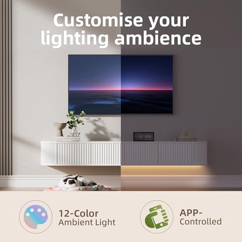 Meuble TV suspendu 140 cm LED RGB, blanc PURFINO