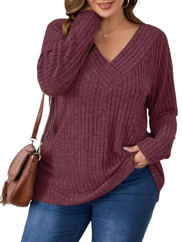 Image of BELAROI Womens Plus Size Sweaters V Neck Fall Tunic Top Pullover Shirts