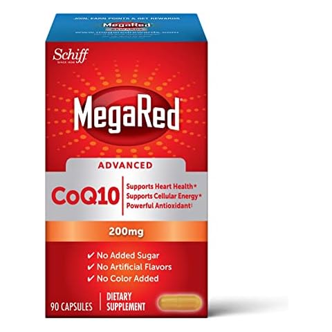 MegaRed CoQ10 200mg (per Serving) Advanced Capsules (90 Count in a Box), Helps Support Heart Health and Cellular Energy*, Antioxidant, Protects Against Free Radicals*, No Added Color or Sugar Cover