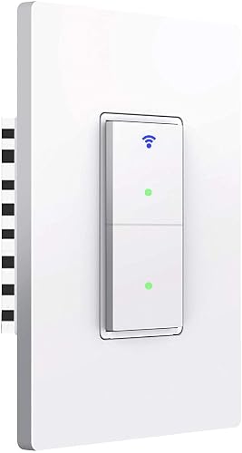 Youngzuth WiFi Smart Double Light Switch, 2-Gang Wall Switch Compatible with Alexa and Google Home, App Control & Timer, No Hub Required