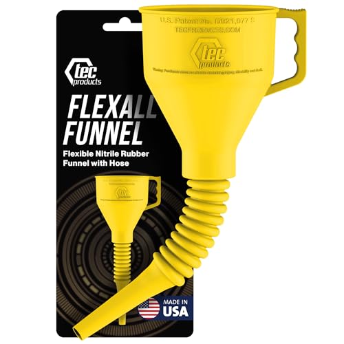 TEC Products FlexAll Funnel - Long Flexible Funnel with Hose for Automotive Use - Durable Nitrile Rubber - Ideal for Car Oil Change, Transmission Fluid, Diesel, Fuel, Gas & More - Made in USA