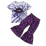 Toddler Girls Clothes Bell Bottom Sets Tie Dye Short Sleeve T Shirt Tops Leopard Infant Girl Outfits (Purple, 2-3 Years)