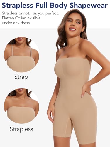 SHAPERIN Strapless Shapewear Bodysuit for Women Tummy Control Full Body Shaper with Removable Straps4