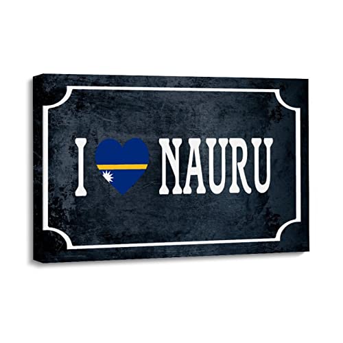 Yelolyio Toile murale « I Love Nauru » – Impressions sur toile de style souvenir de Nauru – Affiches d'œuvre d'art moderne pour décoration murale à thème drapeau Nauru, chambre d'enfant, bureau,
