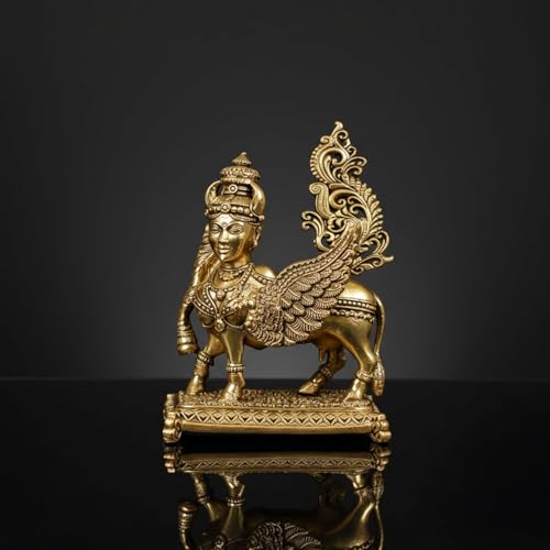 Image of Brass Kamdhenu Cow and Calf Idol for Home Temple & Pooja Room | Handmade Pure Brass Statue with Antique Finish | Spiritual Cow Murti for Puja Room, Vastu & Positive Energy