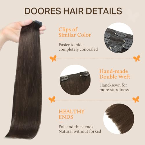 Image of DOORES Hair Extensions Real Human Hair, Light Dark Brown 18 Inch 135g 7pcs, Thick Clip in Extensions Remy Weft Natural for Birthday Gift