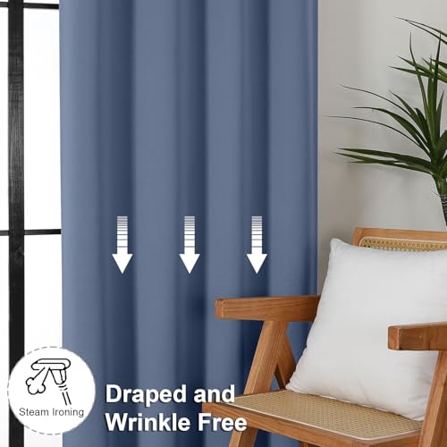 Simplebrand Ava Denim Blackout Curtains for Bedroom 84 Inch Length 2 Panels Set, Solid Thermal Insulated Privacy Living Room Window Treatment Curtains Blackout Drapes, W50 x L84 Inch, Denim