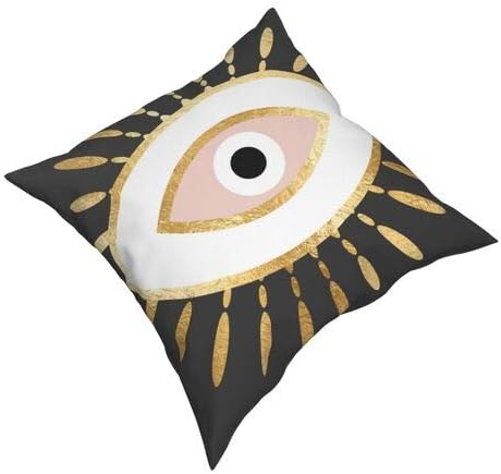 FJTP Printed Gold Foil Evil Eye in Blush Flax Cotton Hidden Zipper Throw Pillow Covers 24x24 in (Two Sides)