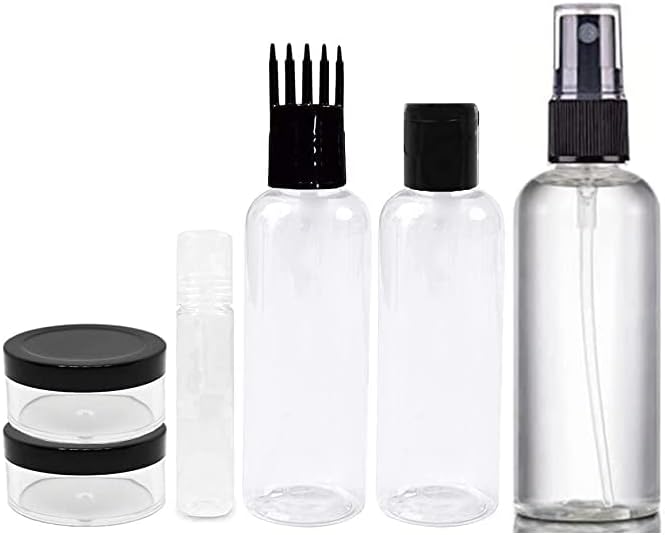 Hunky Dory 6pcs Combo Multipurpose Cosmetic Travel Kit Set, Refillable Spray Bottle, Flip-top Bottle, Hair Root Applicator Bottle, Roll-on Bottle,Mini Jars.(Pack of 6)