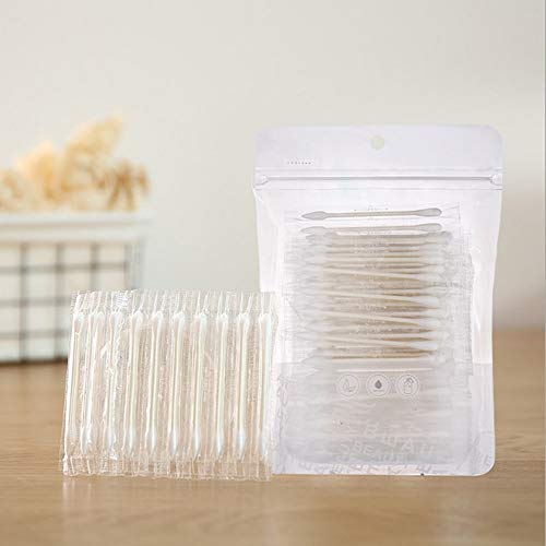 Cotton Swabs, Q Tips, 100 Count Natural Cotton Buds, Individually Wrapped Double Tipped Cotton Tips for Ear, Make Up, Cleaning (Round & Pointed Shape Cotton Heads)