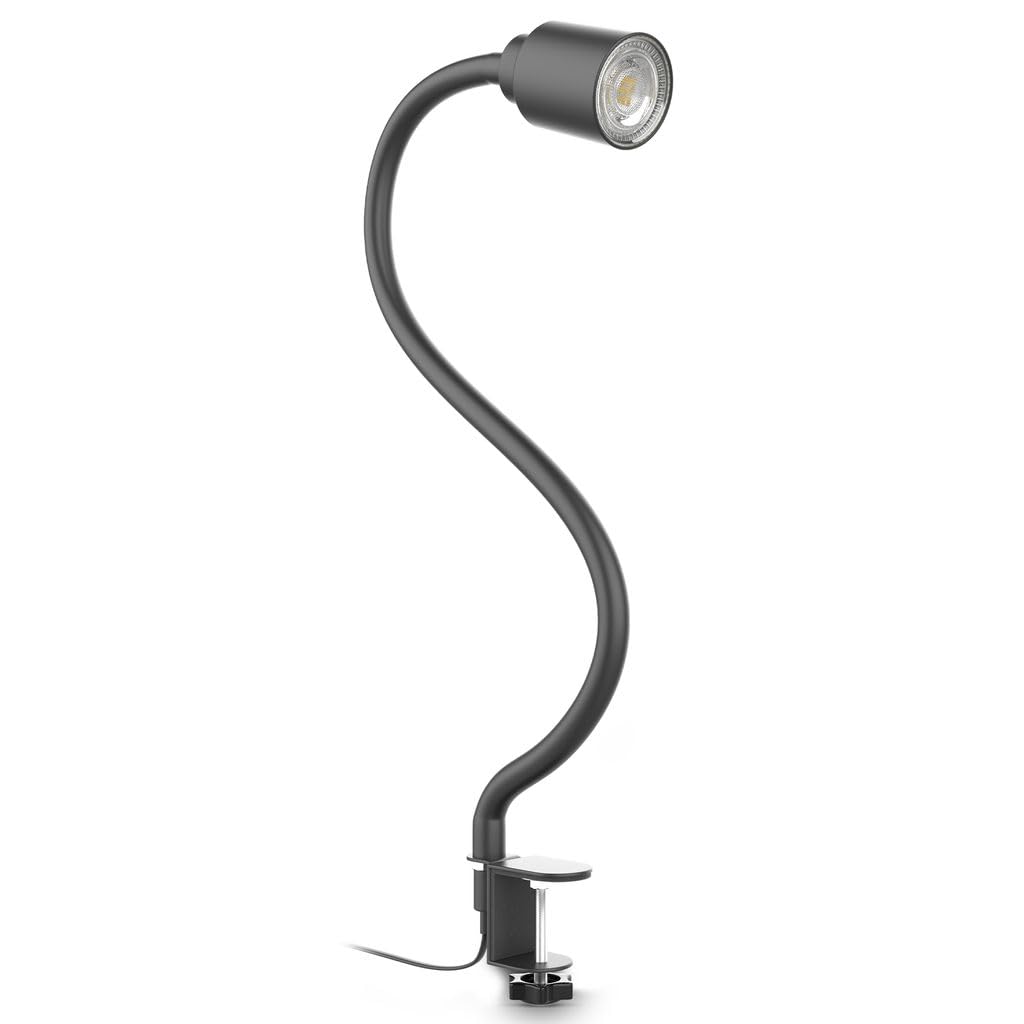 B.K.Licht - Lámpara de pinza LED - Lámpara de escritorio con bombilla de 5W GU10 - Lámpara de cuello de cisne - negro 54,5 cm