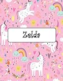 Zelda: Unicorn Notebook Personal Name Wide Lined Rule Paper | The Notebook For Writing Journal or Diary Women & Girls Gift for Birthday, For Student, Back to schoo | 160 Pages Size 8.5x11inch