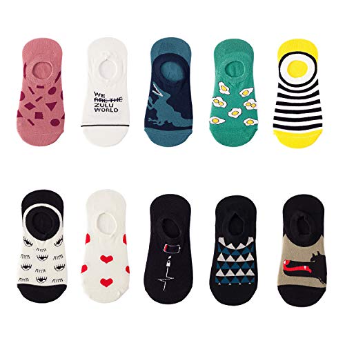 NNNKO Calcetines Invisibles Mujer Algodón Calcetines Cortos Elástco Con Silicona Antideslizante (10 pares color 2)
