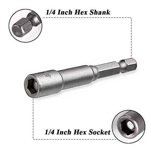 Mesee 10 Pcs Power Nut Driver Set, 1/4 Inch Hex Shank Magnetic Extension Socket Wrench Screw Drill Bit Holder Quick Change Adapter Bolt Drivers Repairing Tool Kit - 65Mm Length #TOP3