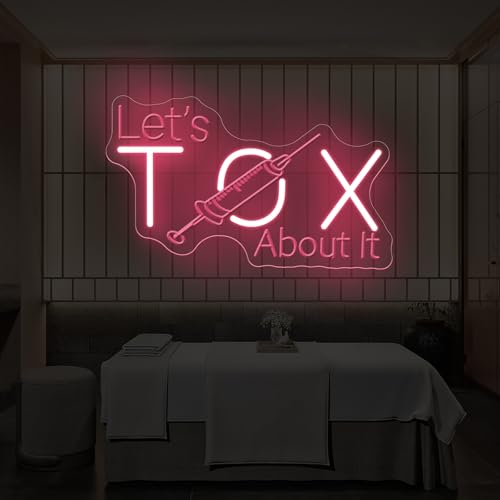 Image of Let's Tox about it Neon Sign Botox LED Light Injector Spa Studio Decor | USB Powered Dimmable Beauty Spa Sign Medspa Decoration Business Open Welcome Wall Art, 15.7 inchx9.4 inch, Light Pink