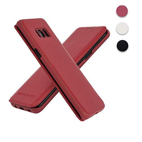 Waves Protect Samsung Galaxy S8 Plus Premium Leather flip Wallet Cell Phone Cover Certified Anti-Radiation Protection (Red)