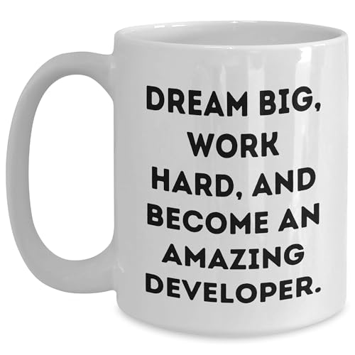 Dream Big Work Hard Developer White Coffee Mug Funny Birthday Unique Gift from Family to Developer