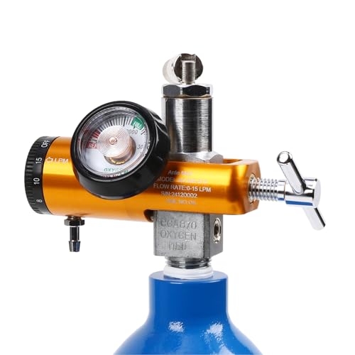AnteMed Oxygen Regulator for Oxygen Tank - CGA-870 Mini Oxygen Regulator with Gauge Flow Rate 0-15 LPM