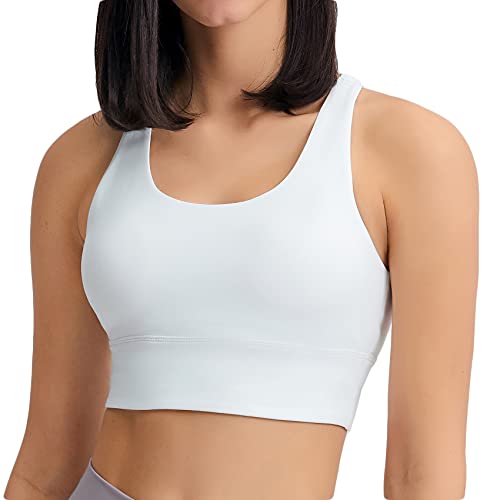 Lemedy Mesh Open Back Sports Bras for Women Racerback Padded Yoga Crop Tank Top (White, L)
