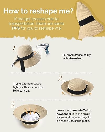 FURTALK Womens Beach Sun Straw Hat UV UPF 80+ Travel Foldable Brim Summer UV Hat