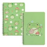 L1rabe 2 A5 Frog Spiral Notebooks Back to School Cute Frog Green College Ruled Hardbound Notebooks Exercise Book Diary Notepad Travel Journal for Kids Teens Students Girls Birthday Gift