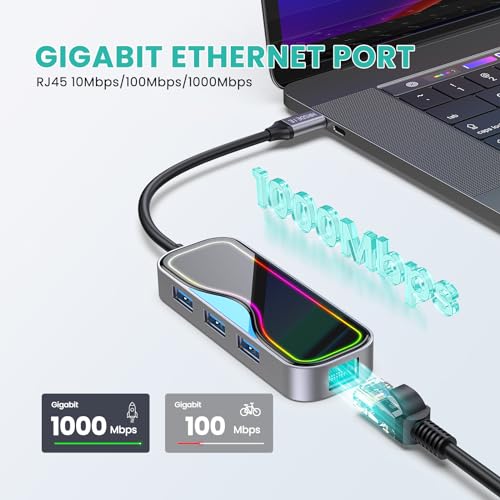HRSDEIE USB C Hub Multiport Adapter with 100W PD Charging, 7-in-1 USB C Dock, 3 USB 3.0 Ports, 1Gbps Ethernet, SD/TF - Image 3