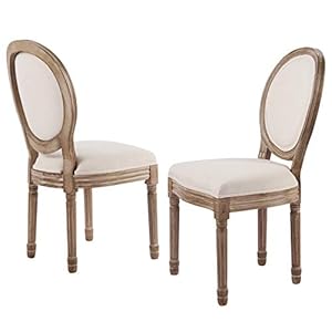 VONLUCE Lot de 2 chaises de Salle à Manger rembourrées en Tissu avec Dossier Rond et Pieds en Bois de Caoutchouc, 2 chaises Vintage en Peluche, Style français, pour Salon, Chambre à Coucher, Beige…